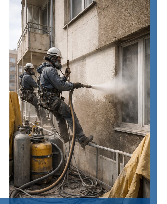 Пескоструйная очистка фасада в Сосногорске от 671 р. | ВЫСОТНИК-Сно