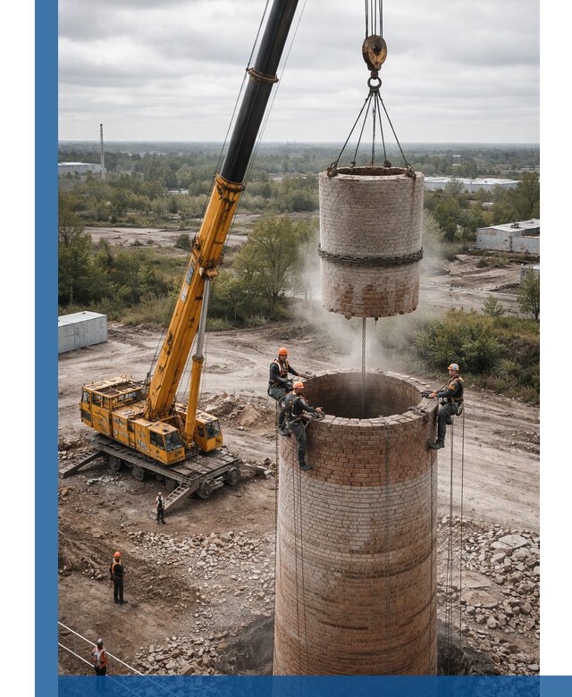 Демонтаж дымовой трубы в Сосногорске с гарантиями безопасности