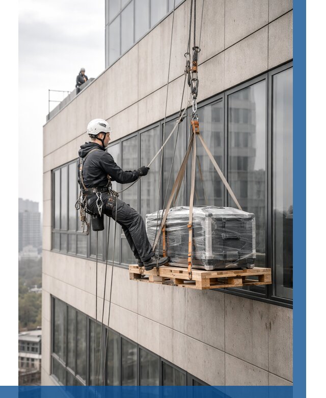 Спуск груза по фасаду в Сосногорске от 3611 р. | ВЫСОТНИК-Сно