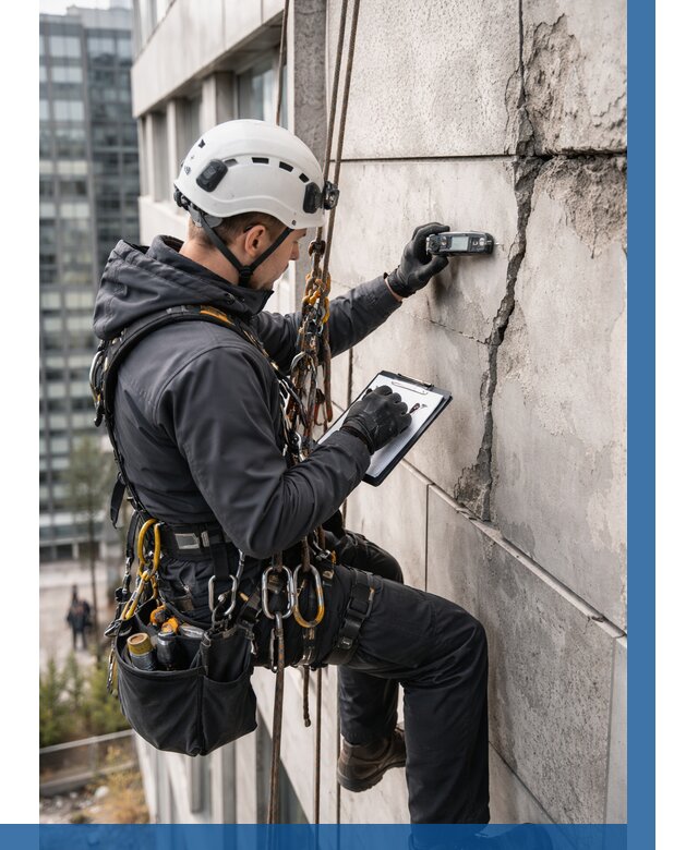 Обследование фасада альпинистами в Сосногорске от 124 р. | ВЫСОТНИК-Сно